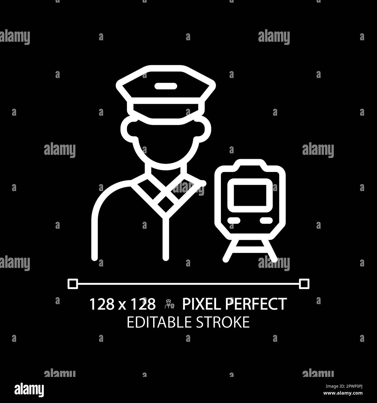 Train driver pixel perfect white linear icon for dark theme Stock Vector