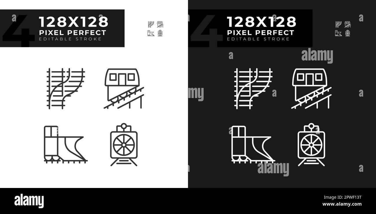 Railway vehicle pixel perfect linear icons set for dark, light mode ...