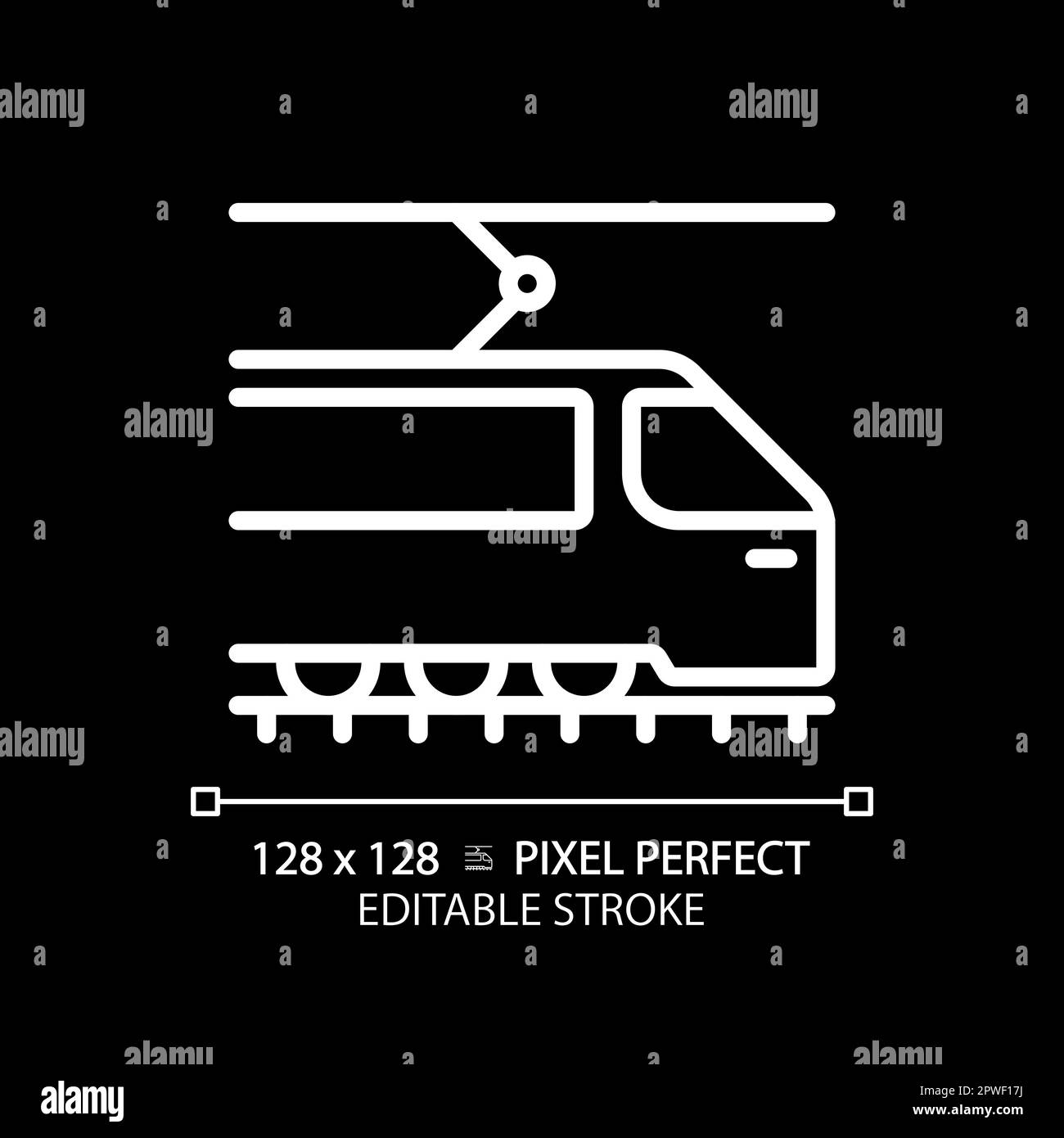 Tram pixel perfect white linear icon for dark theme Stock Vector