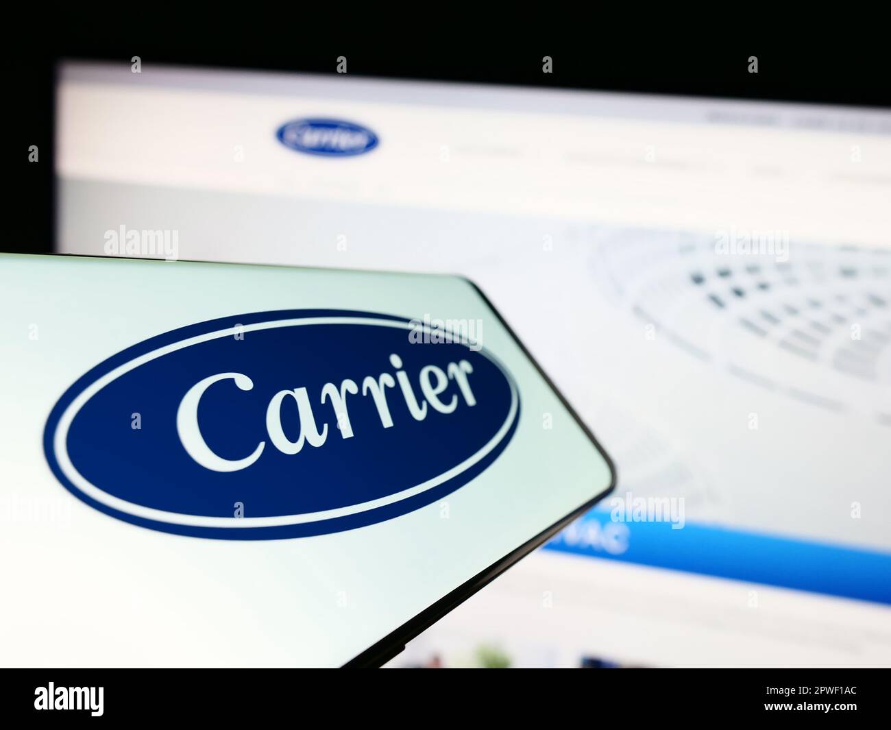 Cellphone with logo of American company Carrier Global Corporation on