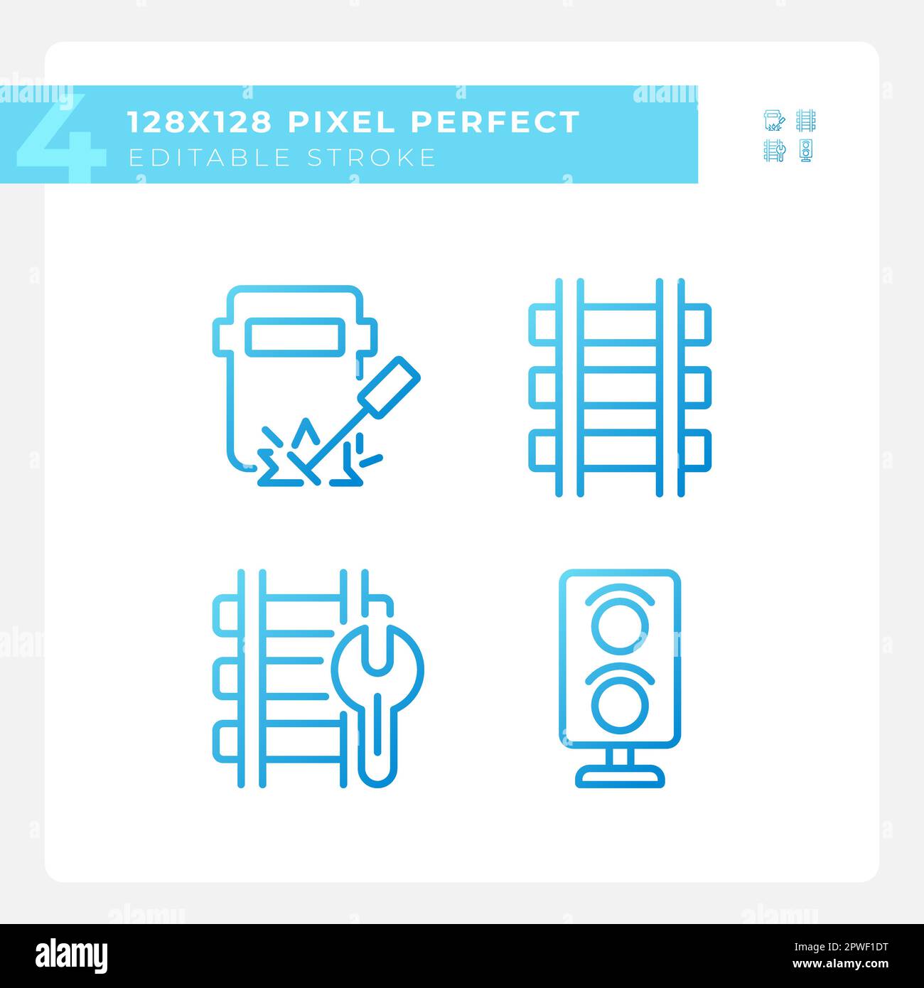 Railroad maintenance pixel perfect gradient linear vector icons set Stock Vector