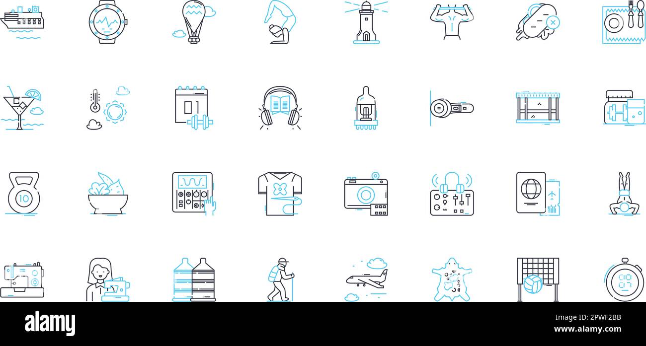 Exercise enthusiasts linear icons set. Fitness, Strength, Endurance