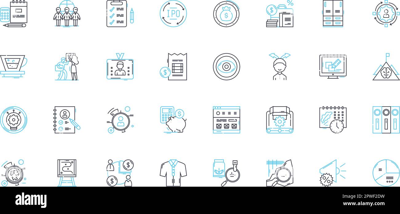 Budget Analysts linear icons set. Forecasting, Budgeting, Financial, Analysis, Excel, Mathematics, Planning line vector and concept signs Stock Vector