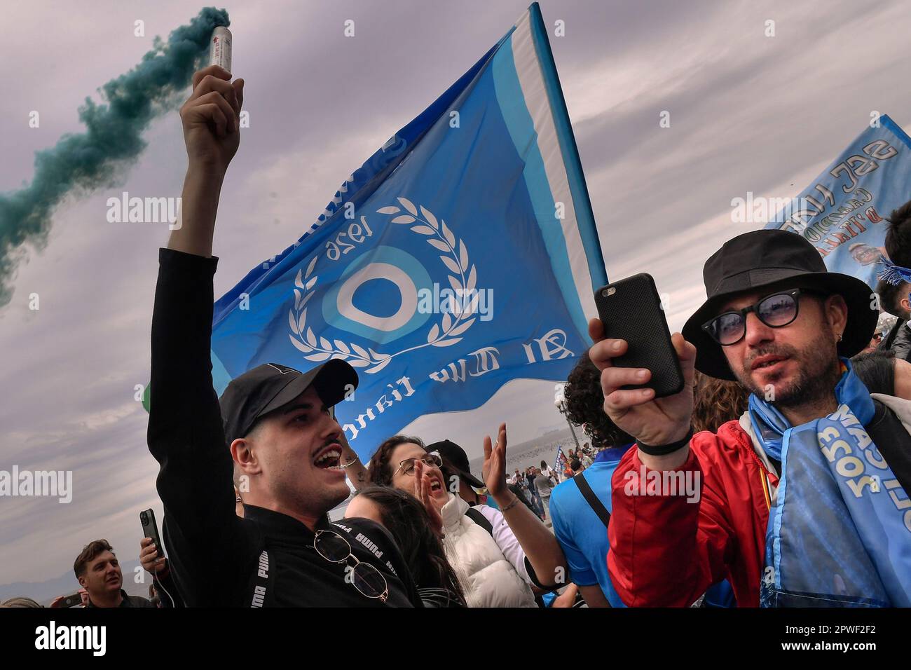 Naples, Italy. 30th Apr, 2023. SSC Napoli fans celebrate during the italian championship matchday in Naples (Italy), April 30th, 2023. SSC Napoli needs two more points to win the third scudetto of his history Credit: Insidefoto di andrea staccioli/Alamy Live News Stock Photo