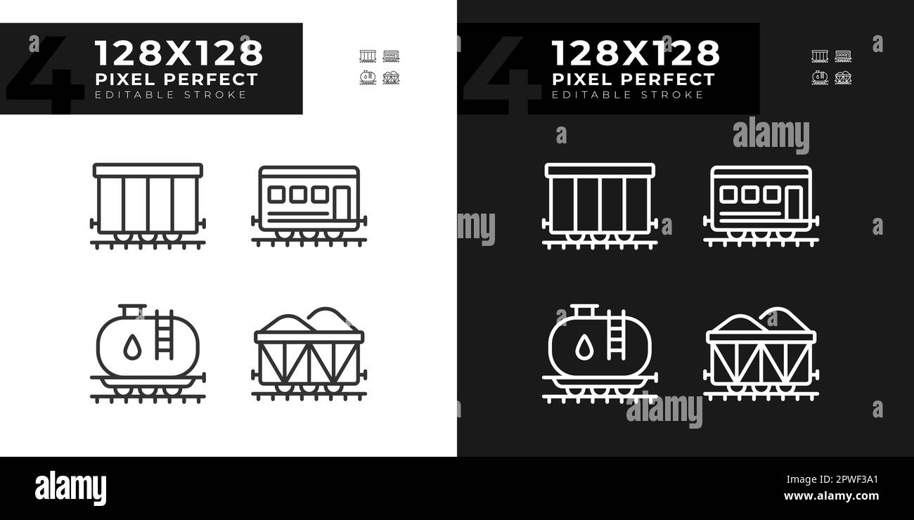 Rail wagon pixel perfect linear icons set for dark, light mode Stock ...