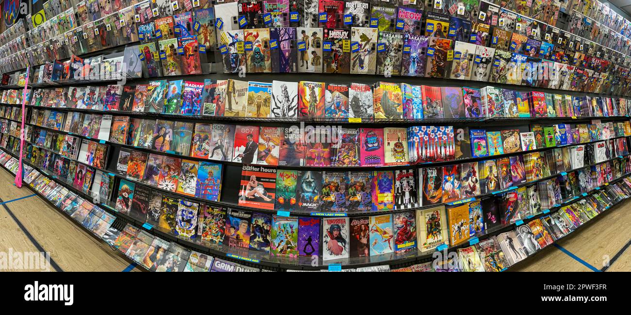 Variety of comic book titles available for sale at Midtown Comics store