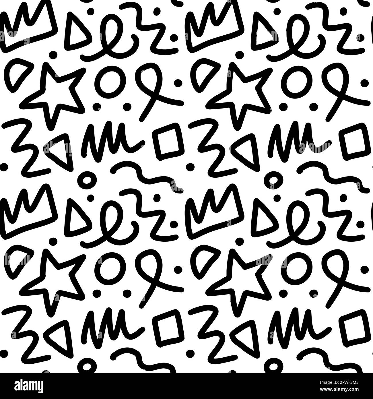 90s seamless pattern squiggle random. Vector illustration Stock Vector