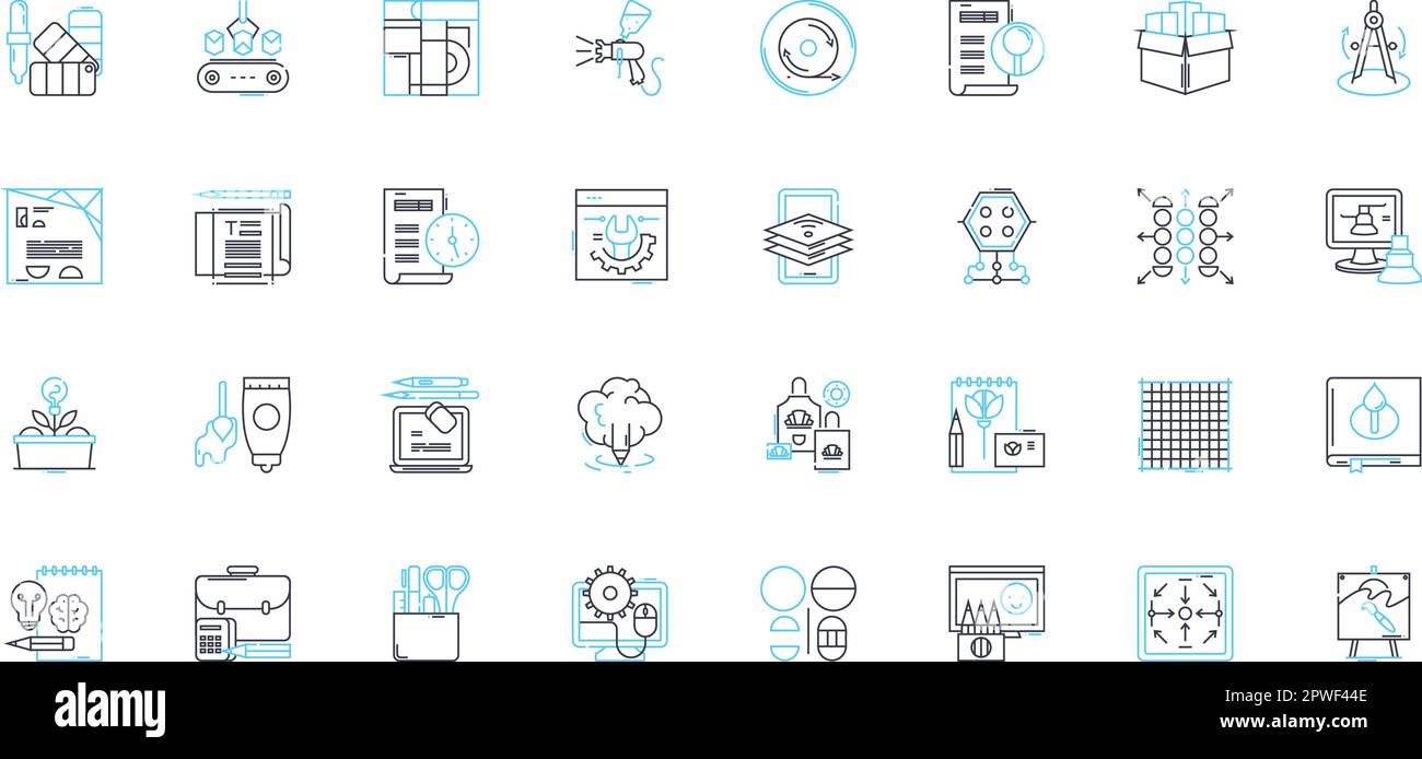 Creative industry linear icons set. Innovation, Imagination, Design, Artistry, Creativity, Expression, Inspiration line vector and concept signs Stock Vector
