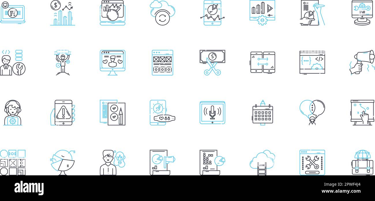 Sales tactics linear icons set. Persuasion, Negotiation, Influence, Convincing, Pitching, Closing, Objection handling line vector and concept signs Stock Vector