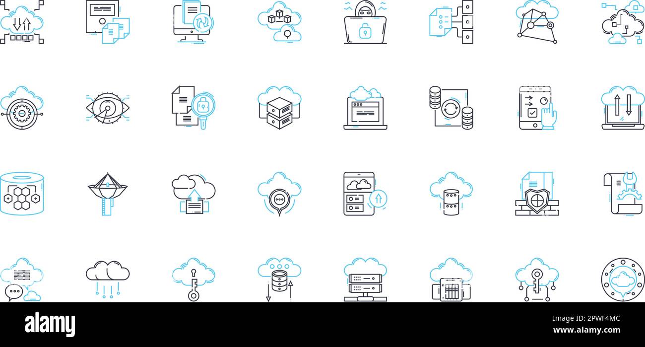 Cyber security linear icons set. Firewall, Encryption, Malware, Spoofing, Phishing, Hacking, Identity theft line vector and concept signs. Passwords Stock Vector