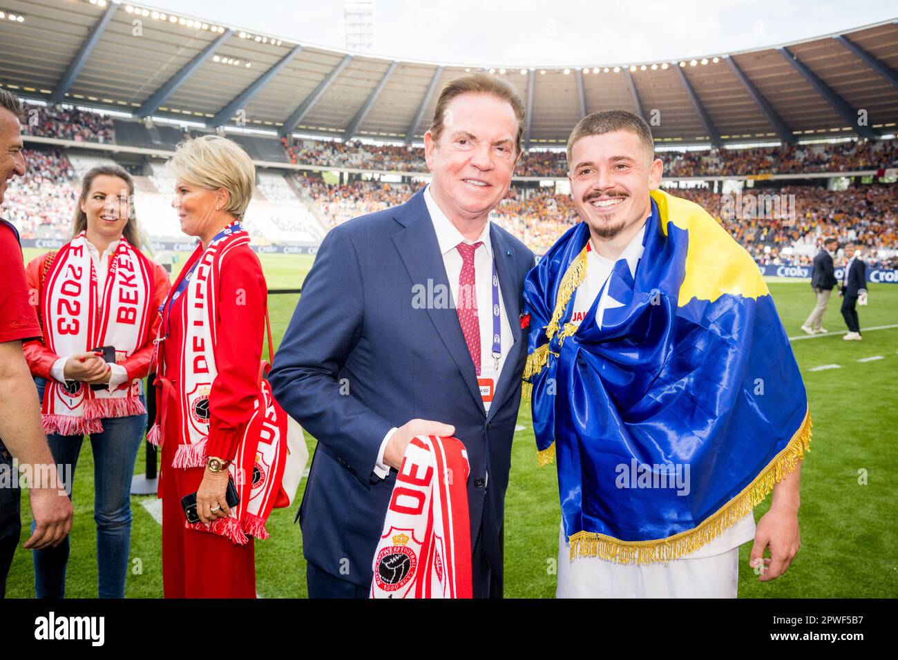 Brussels, Belgium. 30th Apr, 2023. Ghelamco CEO Paul Gheysens pictured after the Belgian Cup final (Croky Cup) match between Belgian first league soccer teams KV Mechelen and RAFC Antwerp, Sunday 30 April 2023 at the King Baudouin stadium in Brussels. BELGA PHOTO JASPER JACOBS Credit: Belga News Agency/Alamy Live News Stock Photo