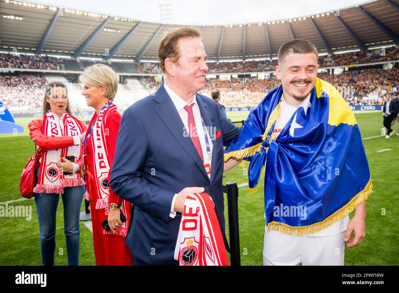 Brussels, Belgium. 30th Apr, 2023. Ghelamco CEO Paul Gheysens pictured after the Belgian Cup final (Croky Cup) match between Belgian first league soccer teams KV Mechelen and RAFC Antwerp, Sunday 30 April 2023 at the King Baudouin stadium in Brussels. BELGA PHOTO JASPER JACOBS Credit: Belga News Agency/Alamy Live News Stock Photo