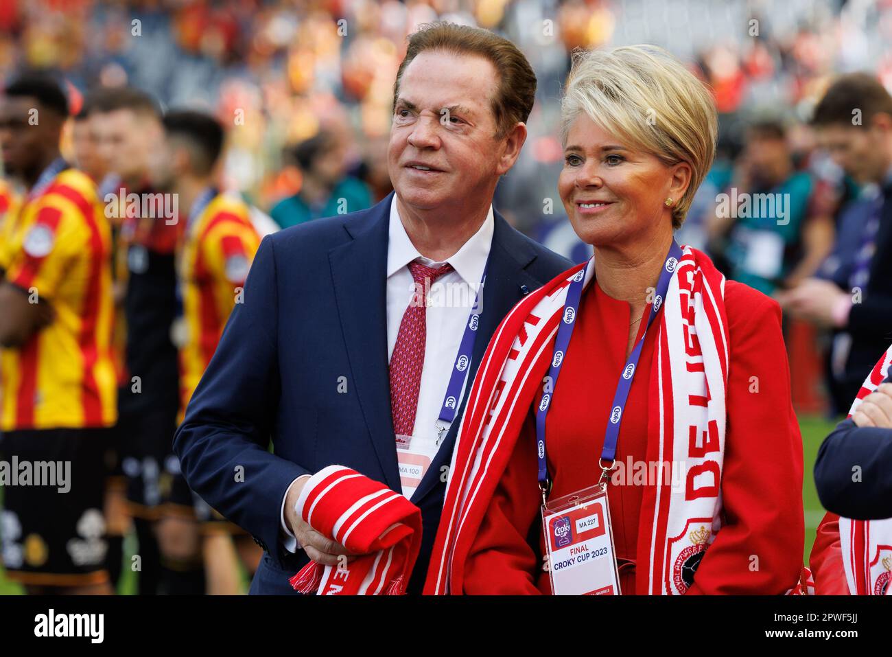 Brussels, Belgium. 30th Apr, 2023. Ghelamco CEO Paul Gheysens and his partner Ria pictured during the Belgian Cup final (Croky Cup) match between Belgian first league soccer teams KV Mechelen and RAFC Antwerp, Sunday 30 April 2023 at the King Baudouin stadium in Brussels. BELGA PHOTO KURT DESPLENTER Credit: Belga News Agency/Alamy Live News Stock Photo