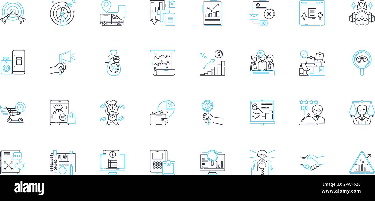 Trade agreement linear icons set. Agreement, Tariffs, Imports, Exports, Trade, Negotiations, Barriers line vector and concept signs. Customs,Duties Stock Vector