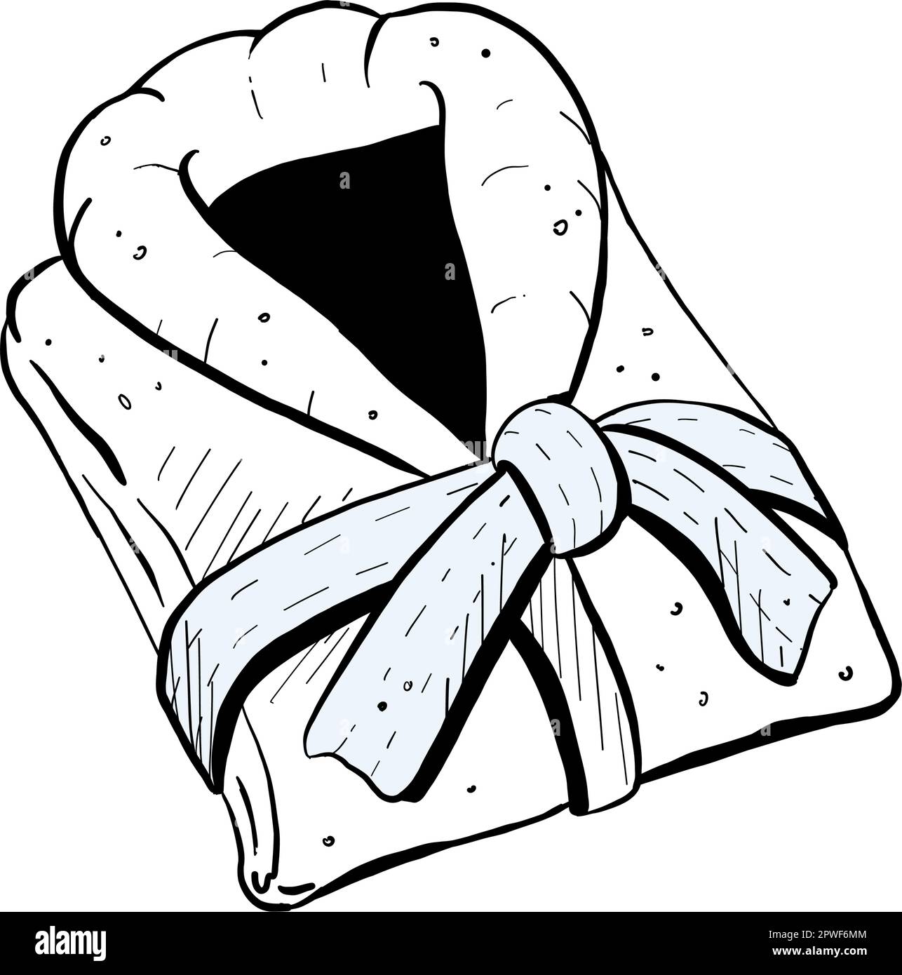 Vector illustration of folded bathrobe on white background. Black