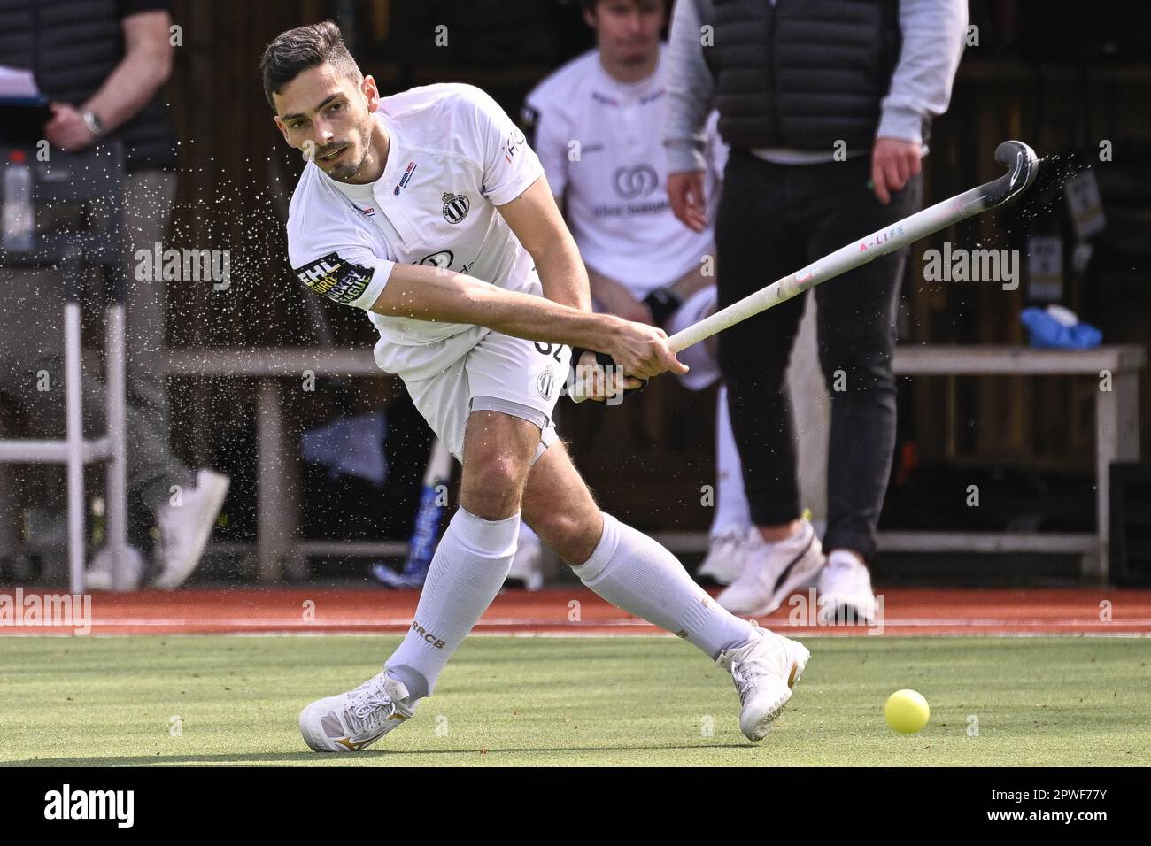 Waterloo, Belgium. 30th Apr, 2023. Racing's Tanguy Cosyns pictured in action during a hockey game between Waterloo Ducks HC and Royal Racing Club de Bruxelles, Sunday 30 April 2023 in Waterloo, on day 20 of the Belgian Men Hockey League season 2022-2023. BELGA PHOTO LAURIE DIEFFEMBACQ Credit: Belga News Agency/Alamy Live News Stock Photo