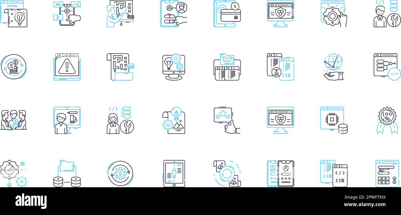 Website design linear icons set. Creativity, Aesthetics, Usability, Mobile-friendly, Responsive, Accessibility, Navigation line vector and concept Stock Vector