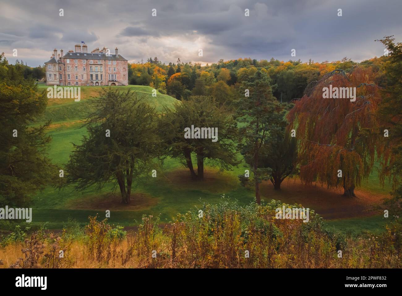 Stately home and manor Dalkeith Palace amongst autumn colours at