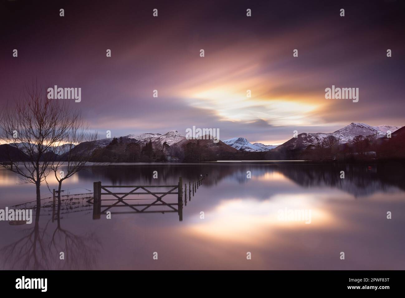Sunset at Derwent Water,Lake District Stock Photo