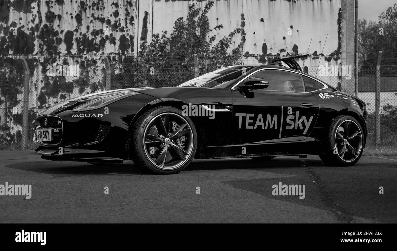 2014 Jaguar F-Type R One-off Conversion by SVO for Team Sky, on display at the Bicester Heritage Centre on the 30th April 2023. Stock Photo