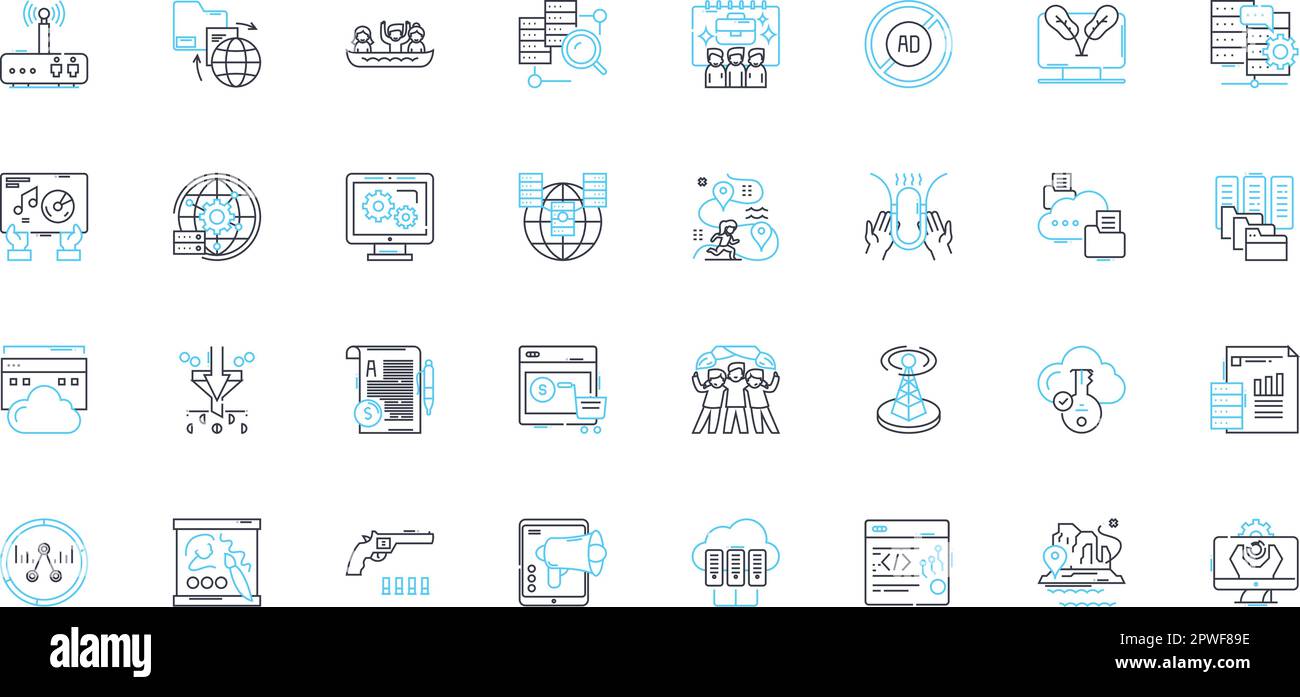 Data science linear icons set. Analytics, Big Data, Machine Learning, Algorithms, Predictive Modeling, Statistics, Visualization line vector and Stock Vector