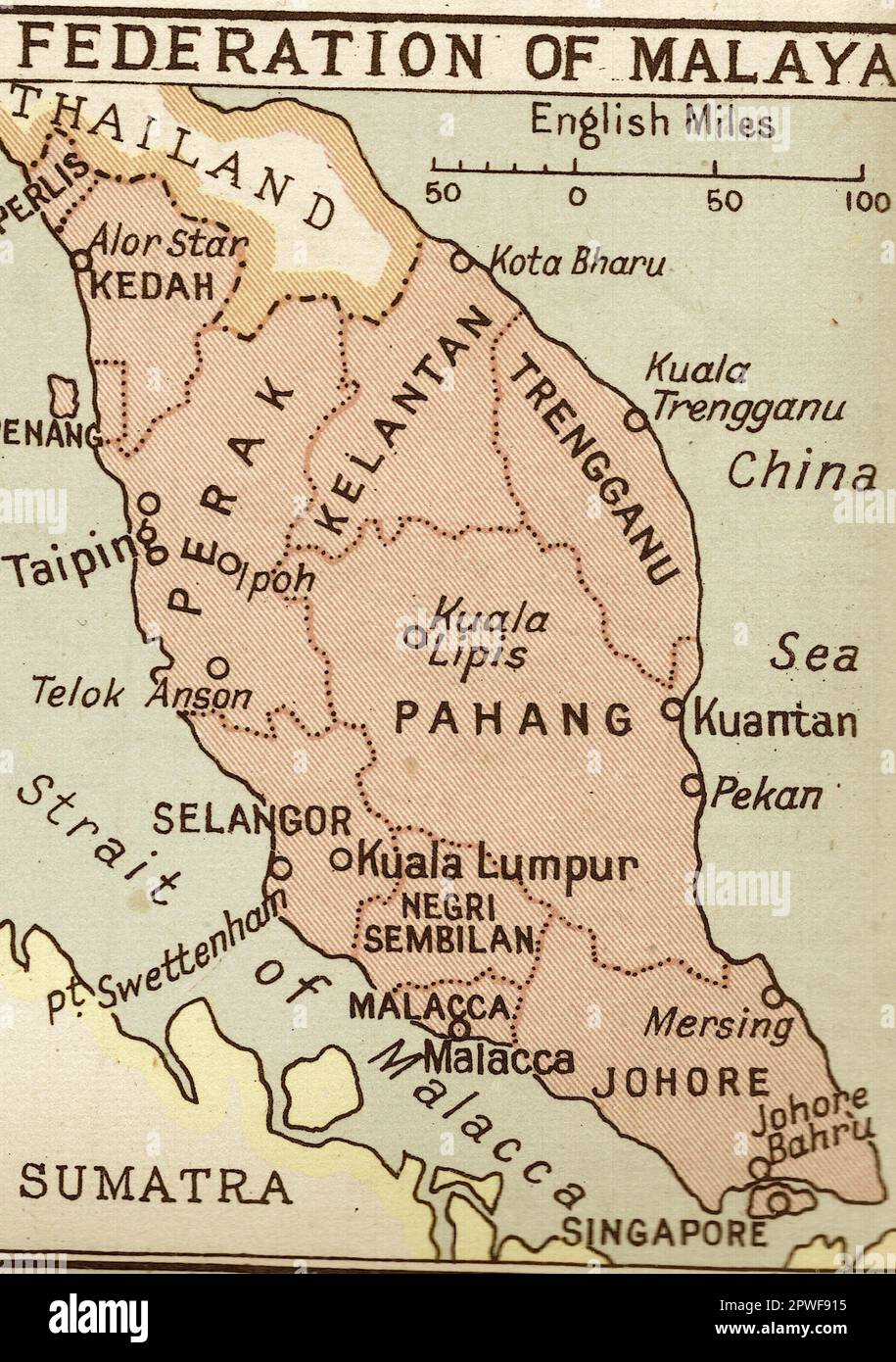 A vintage sepia coloured map of Malaya Stock Photo - Alamy