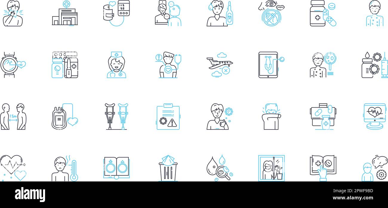 Remote healthcare linear icons set. Telehealth, Telemedicine, Virtual healthcare, E-health, Teleconsultation, Remote monitoring, Teletherapy line Stock Vector