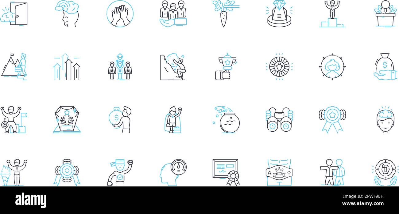 Weight lifting linear icons set. Strength, Power, Muscle, Fitness, Repetitions, Sets, Barbell line vector and concept signs. Dumbbell,Resistance,Plate Stock Vector