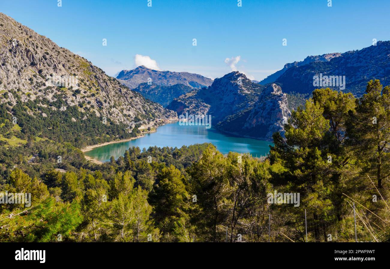 Gorg Blau the beautiful Blue Gorge lake in the heart of the Tramuntana Mountains in Majorca Spain Stock Photo