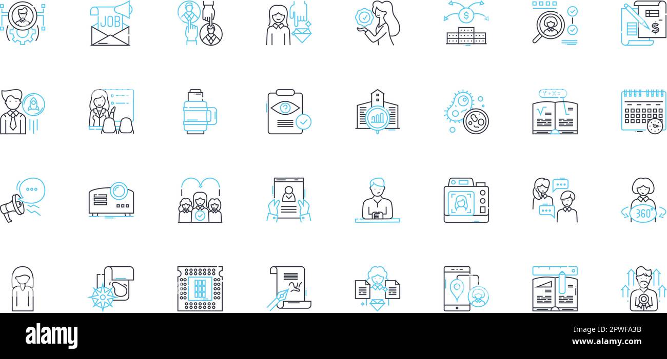 Talent Scouting linear icons set. Identification, Assessment, Evaluation, Recognition, Search, Discovery, Recruiting line vector and concept signs Stock Vector