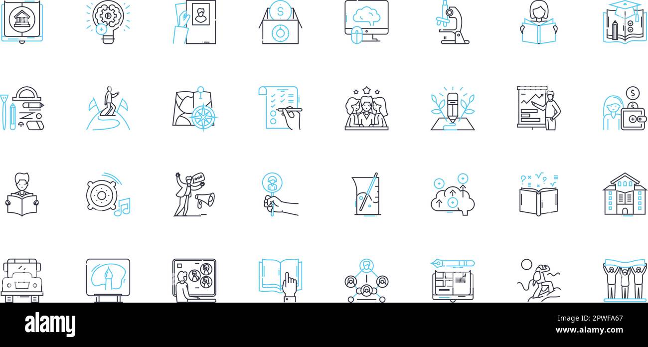 Innovative school linear icons set. Creativity, Futuristic, Collaboration, Exploration, Problem-solving, Technology, Innovation line vector and Stock Vector