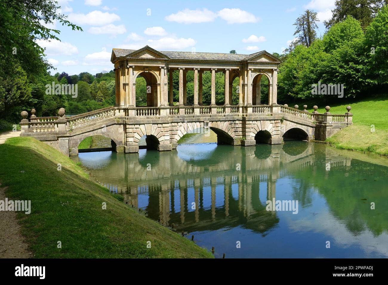 Palladian Bridge, Prior Park - Bath, England. Stock Photo