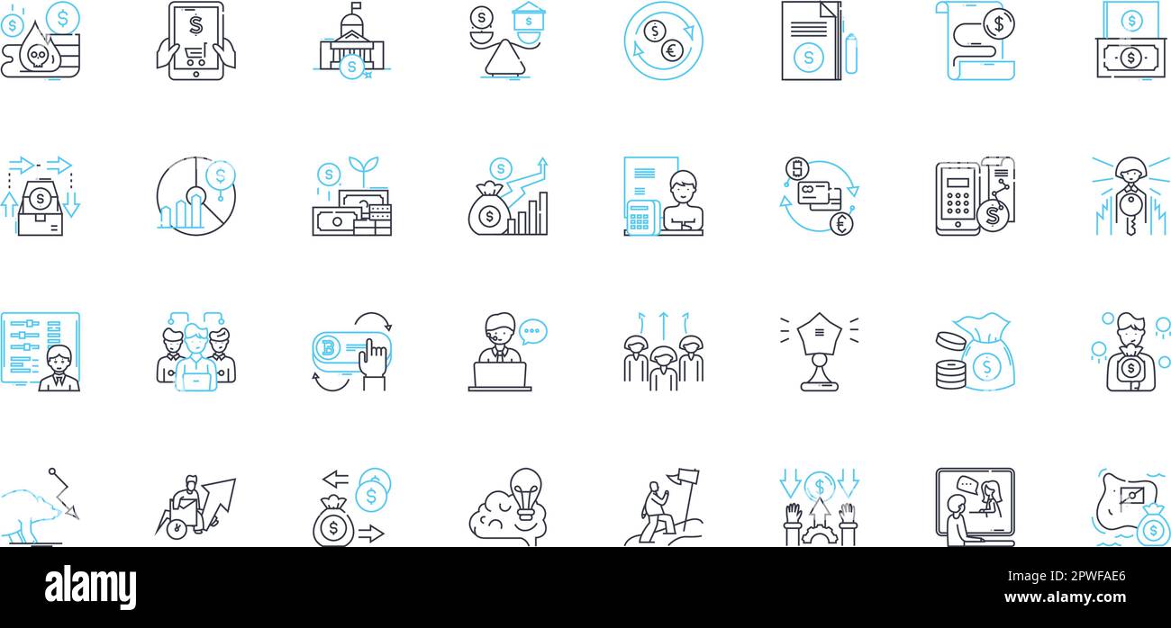 Property tax linear icons set. Assessment, Appraisal, Deduction, Exemption, Millage, Levy, Valuation line vector and concept signs. Rate,Revenue Stock Vector