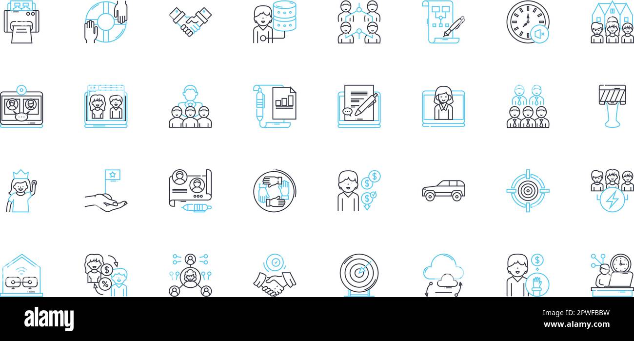 Virtual learning linear icons set. Online, Remote, Interactive, Digital, E-learning, Web-based, Distance line vector and concept signs. Technology Stock Vector
