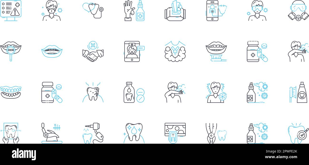 Oral hygiene linear icons set. Toothpaste, Brushing, Flossing