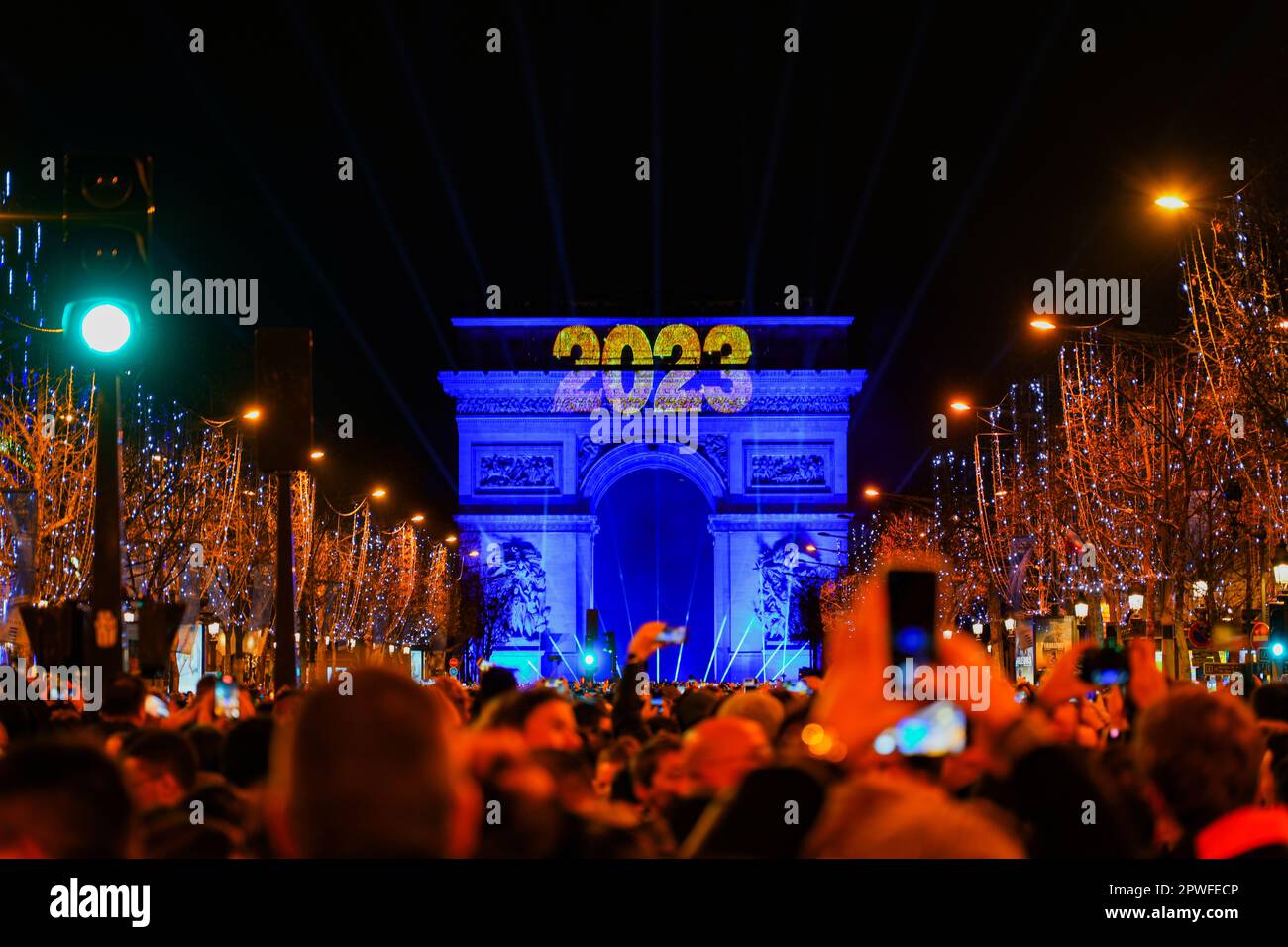 Paris, France - January 1st, 2023 : Crowd Gathered On The Champs ...