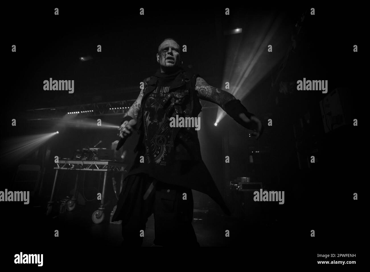 Combichrist, performing at the O2 Academy, Leicester, UK as part of the Uprising Festival, April 2023. Photos by John Lambeth Stock Photo