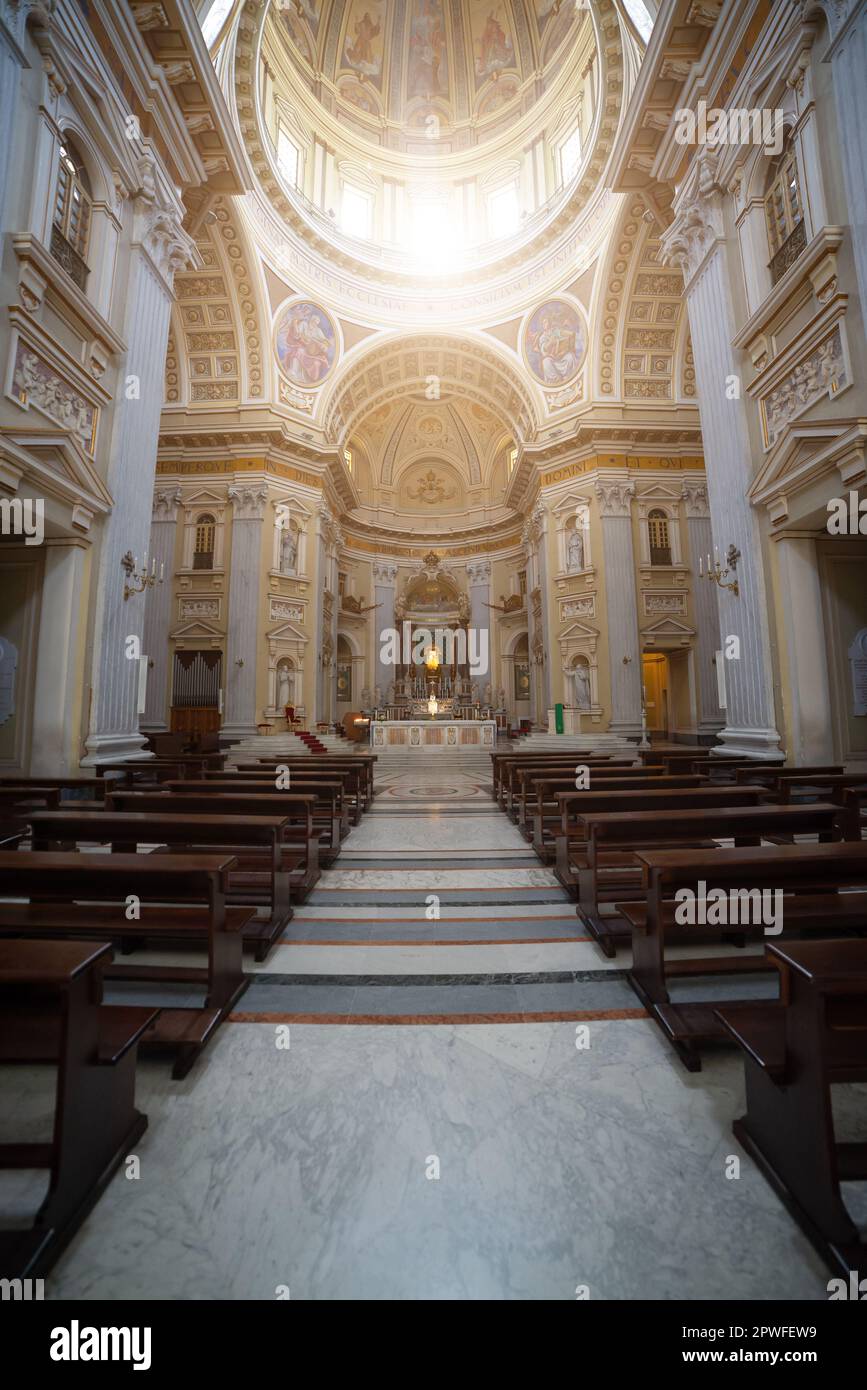 Naples - Italy - February 2, 2023:exterior interior  of the Christian Basilica of the Incoronata Madre del Buon Consiglio -Mother Basilica of Good Cou Stock Photo