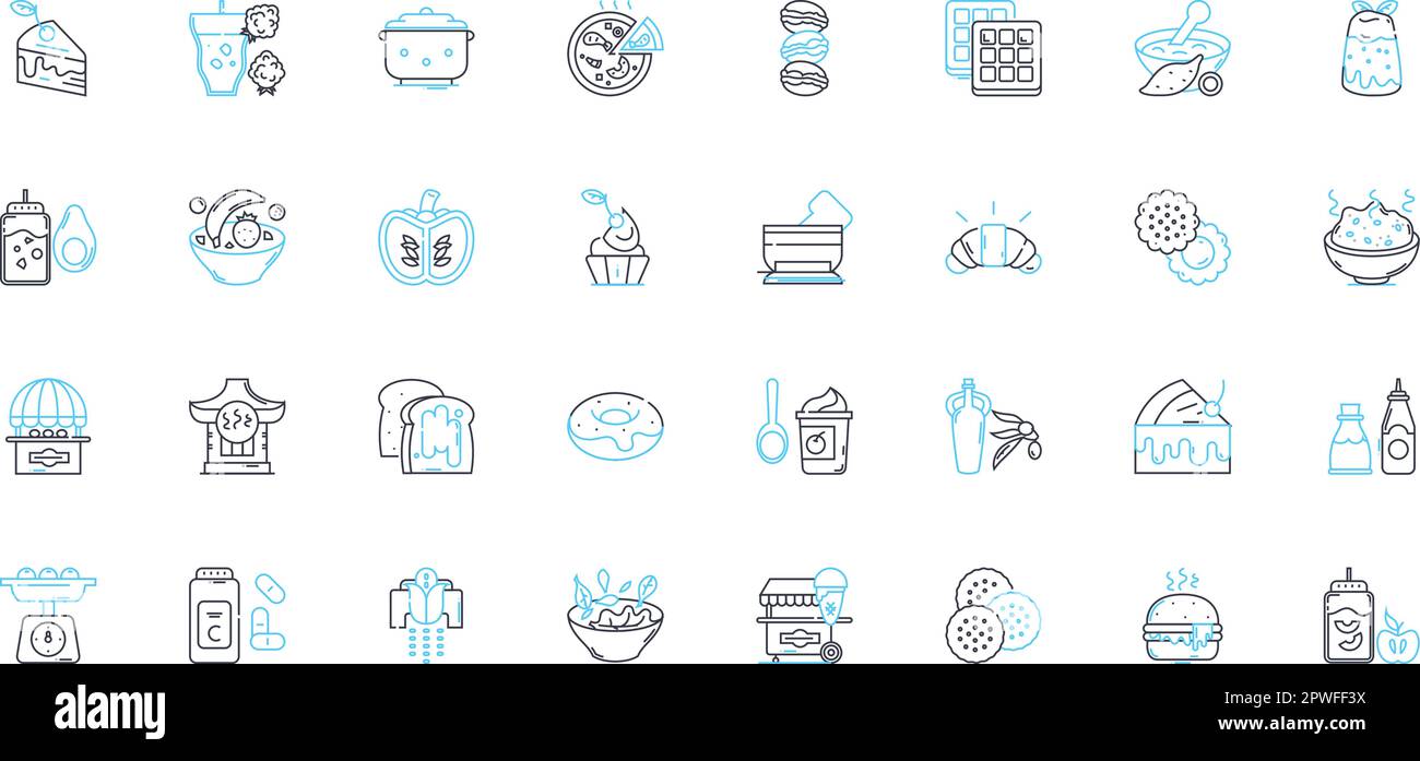 Lunch linear icons set. Refuel, Savor, Nourish, Break, Bite, Grab ...