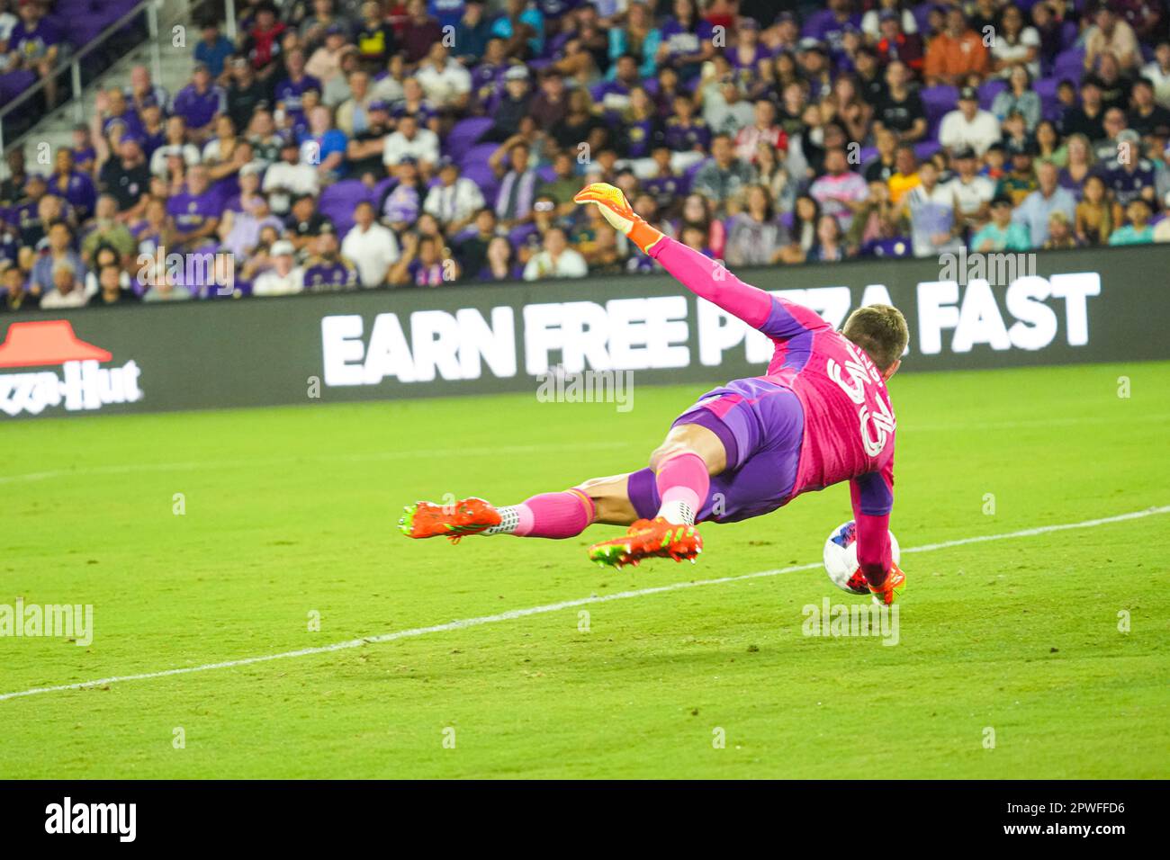 April 29, 2023: Los Angeles Galaxy goalkeeper JONATHAN KLINSMANN (33) makes  a save during the second half of the MLS Orlando City vs LA Galaxy soccer  match at Exploria Stadium in Orlando