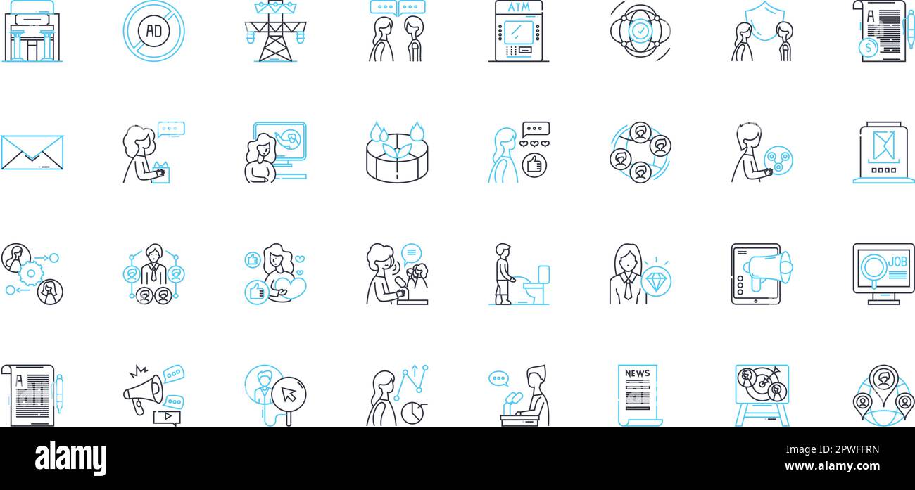 Corporate branding linear icons set. Identity, Logo, Reputation ...