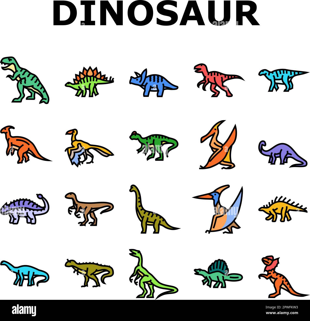 dinosaur dino animal cute icons set vector Stock Vector Image & Art - Alamy