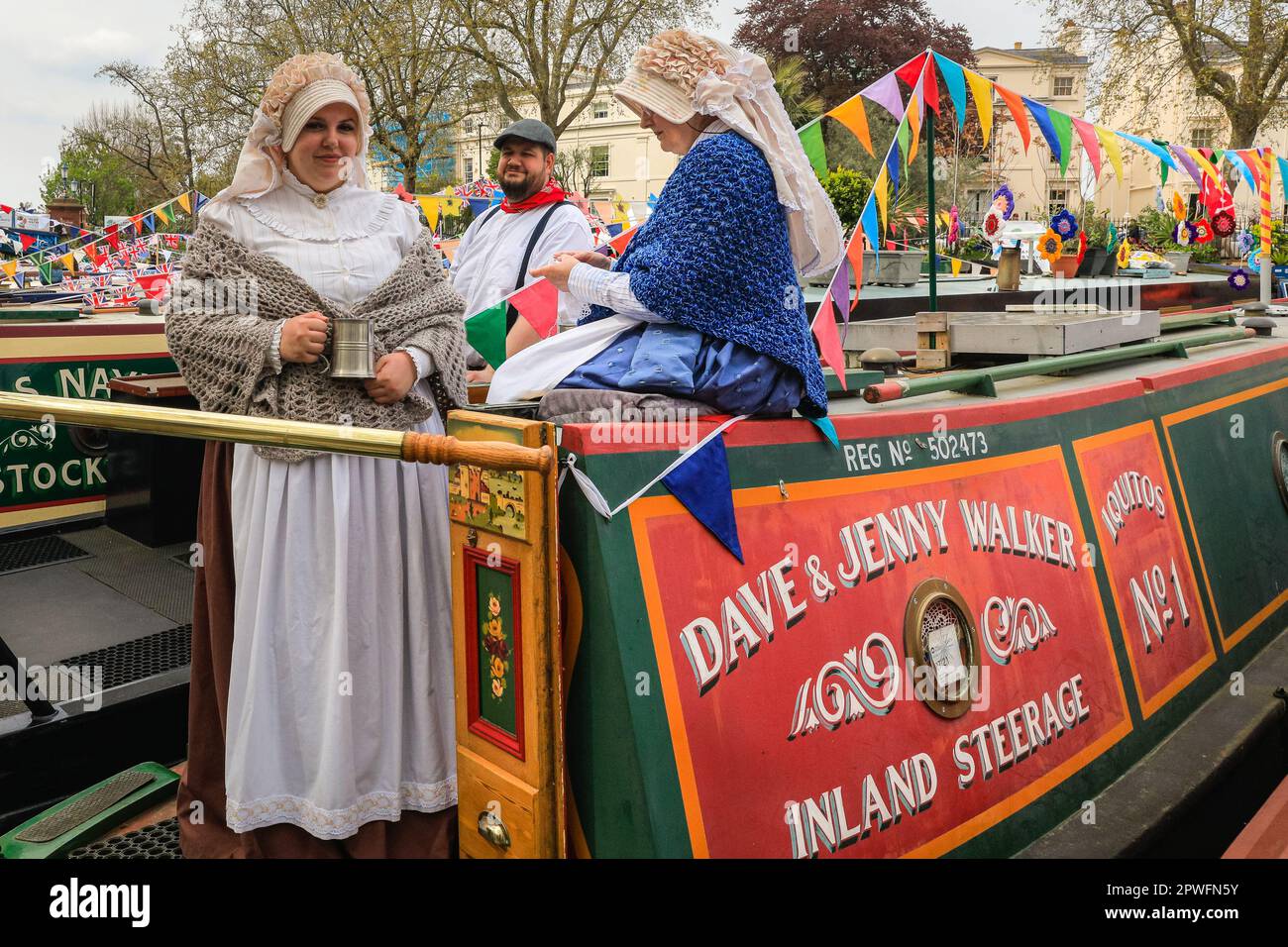 London, UK. 30th Apr, 2023. Two ladies on the "Iquitos" (Dave and Jenny Walker Inland Steerage