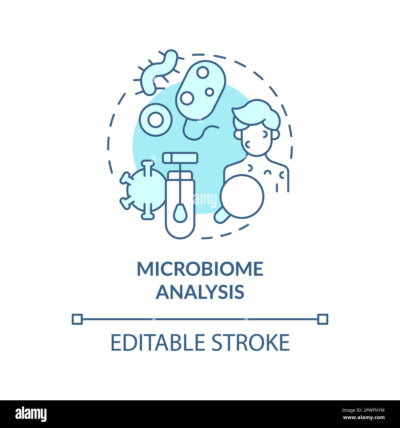 Microbiome analysis turquoise concept icon. Microbe colonies role in ...