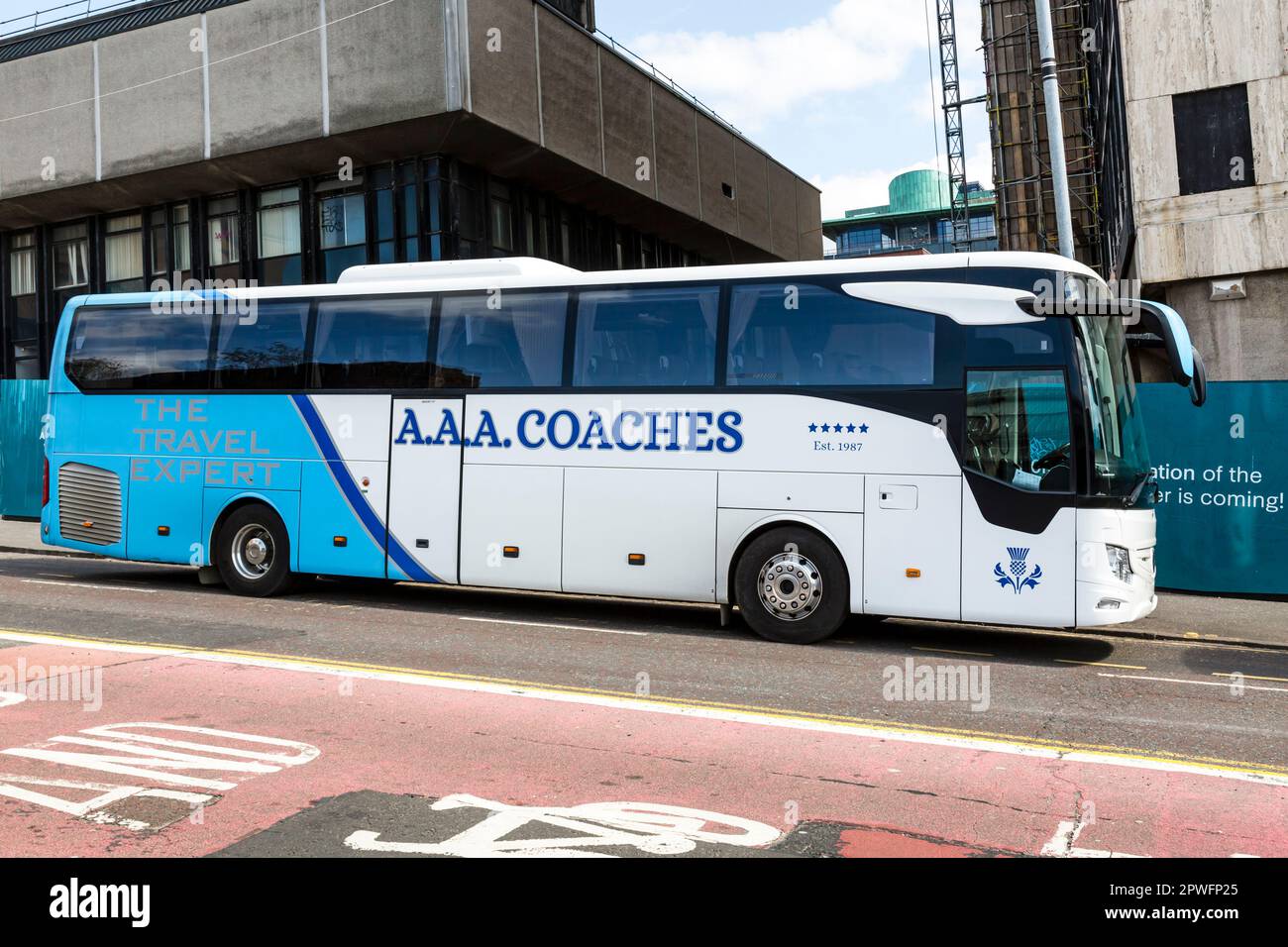 A.A.A. Coach parked in Glasgow, Scotland, UK, Europe Stock Photo