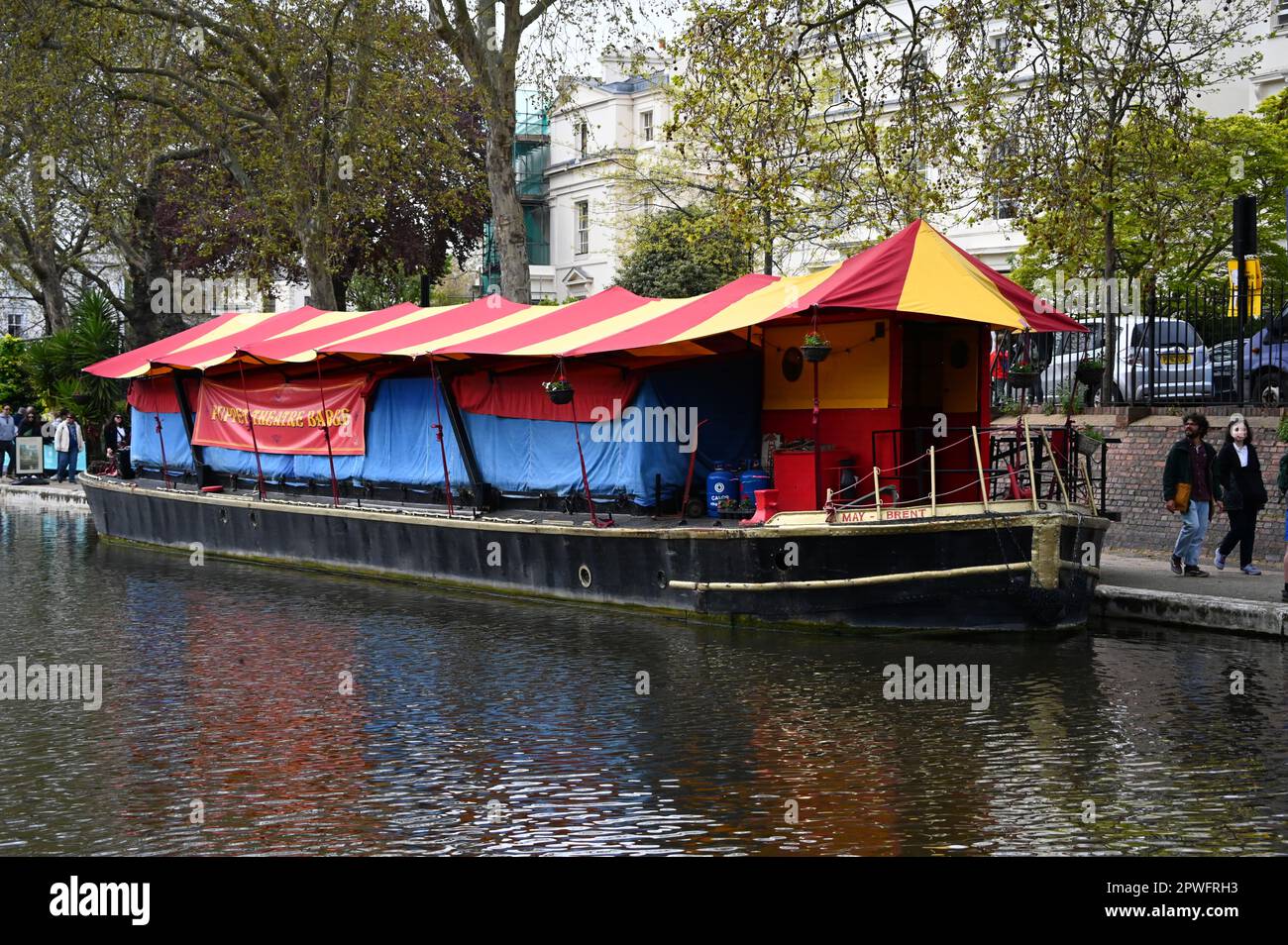 Warwick Avenue, London, UK. 30th Apr, 2023. Narrowboats, barges and canal boats participate in the 40th anniversary of the IWA Canalway Cavalcade this year, celebrating nautical life on the waterways in Little Venice, London, United Kingdom. Credit: See Li/Picture Capital/Alamy Live News Stock Photo