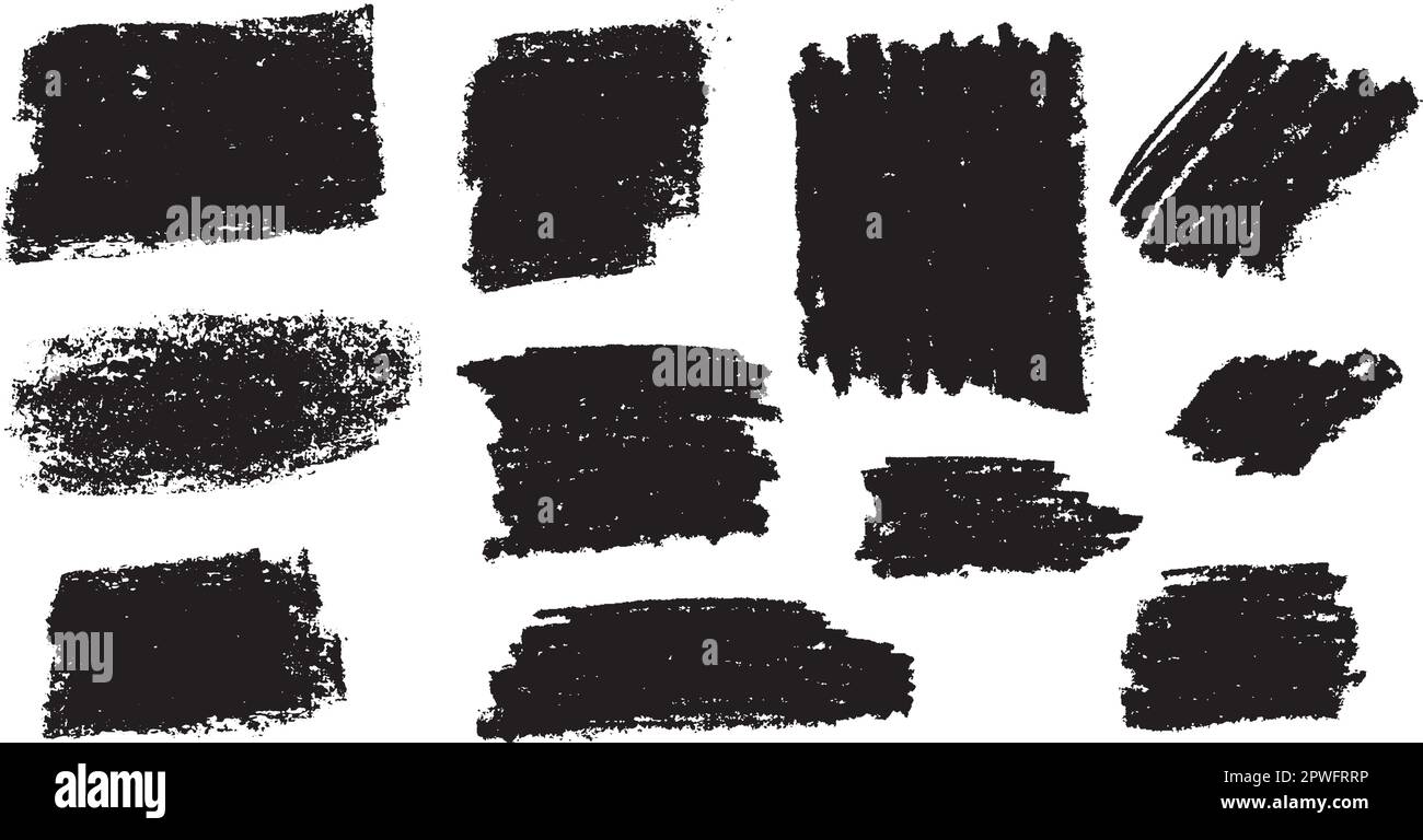 Collection of vectorized strokes made with crayons, real handmade strokes with square and rectangular shapes, set of vectorized strokes in black color Stock Vector