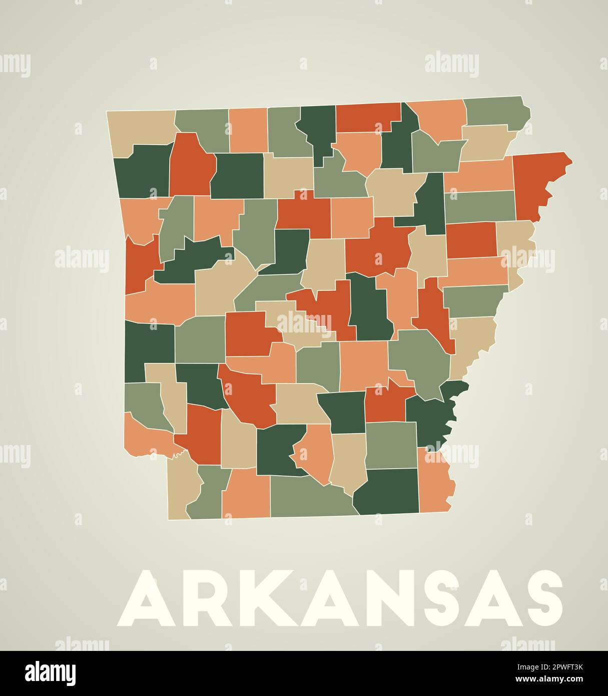 Arkansas poster in retro style. Map of the us state with regions in
