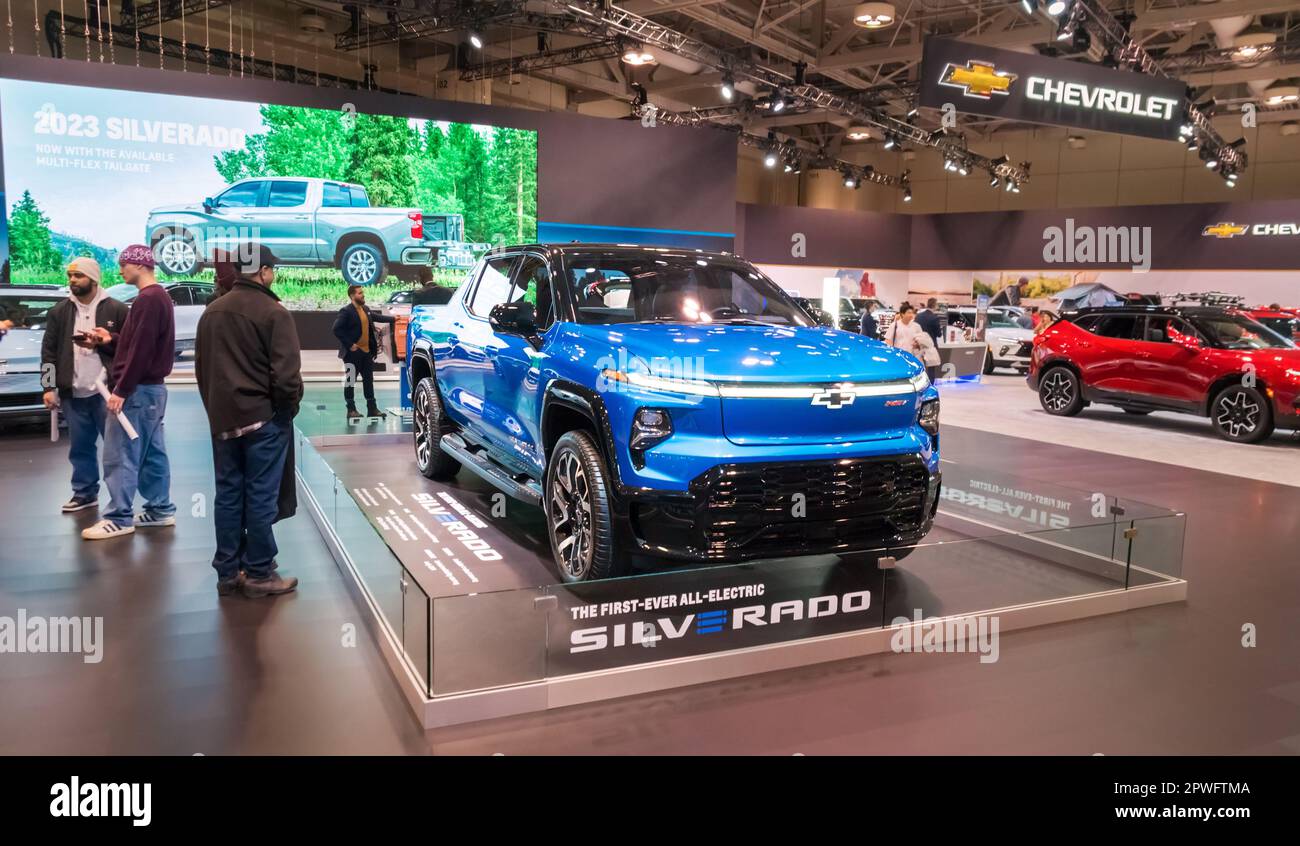 Toronto, Canada 02 25 2023 Chevrolet Silverado EV battery electric fullsize pickup truck
