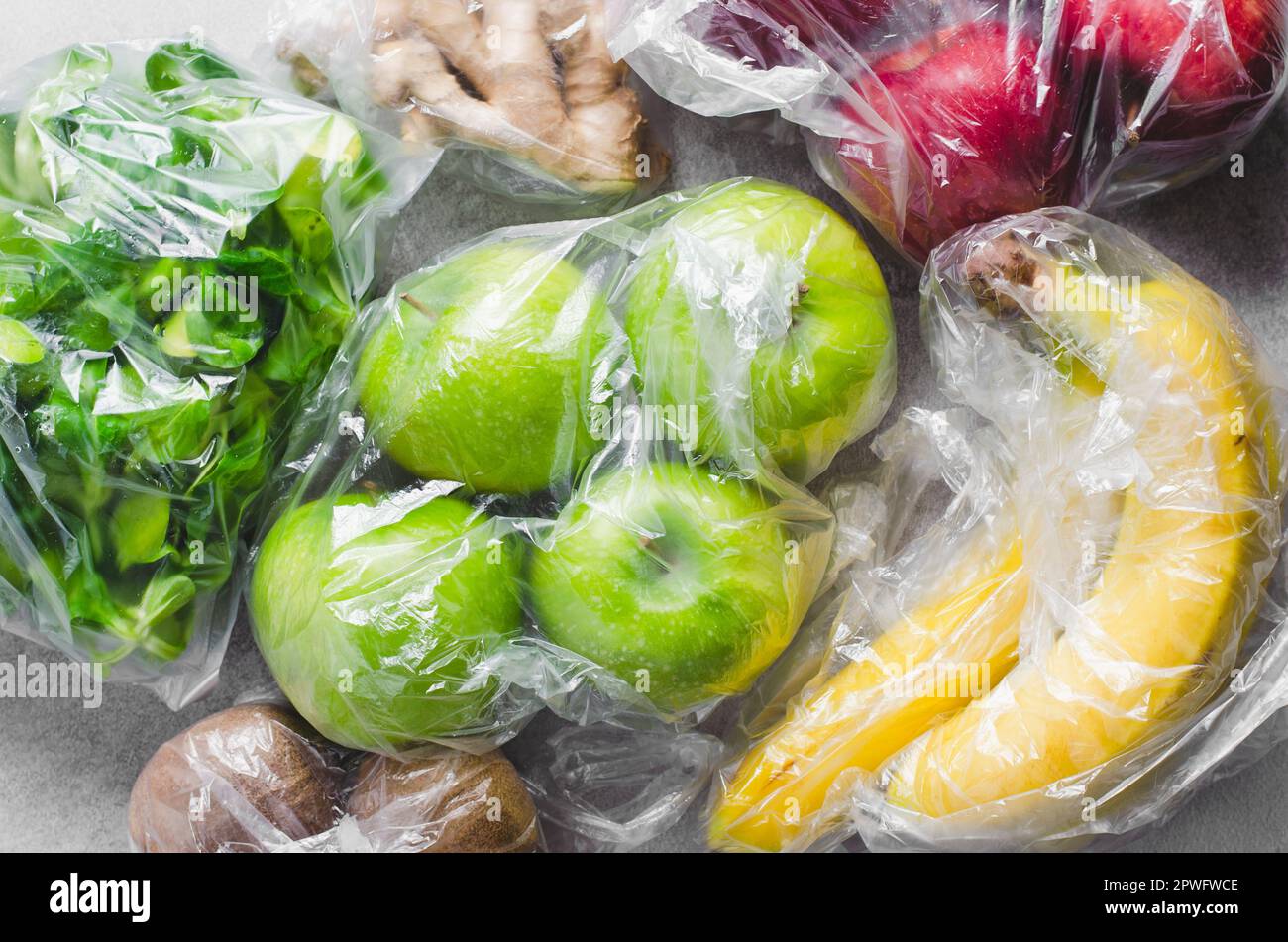 Fruits in Plastic Bags, Shopping with Plastic Bags, Recycling Concept